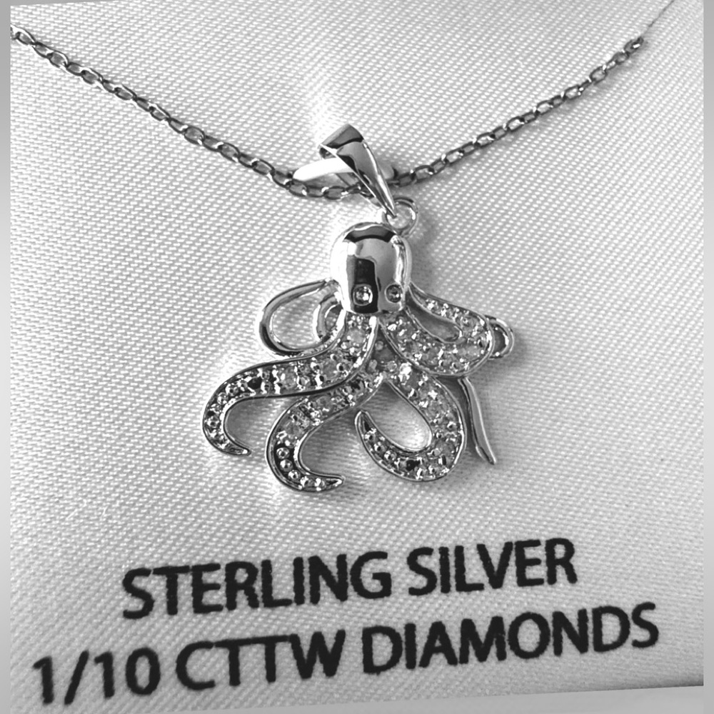 Octopus Beach Coastal Diamond Statement Necklace, beach vibes-NIB